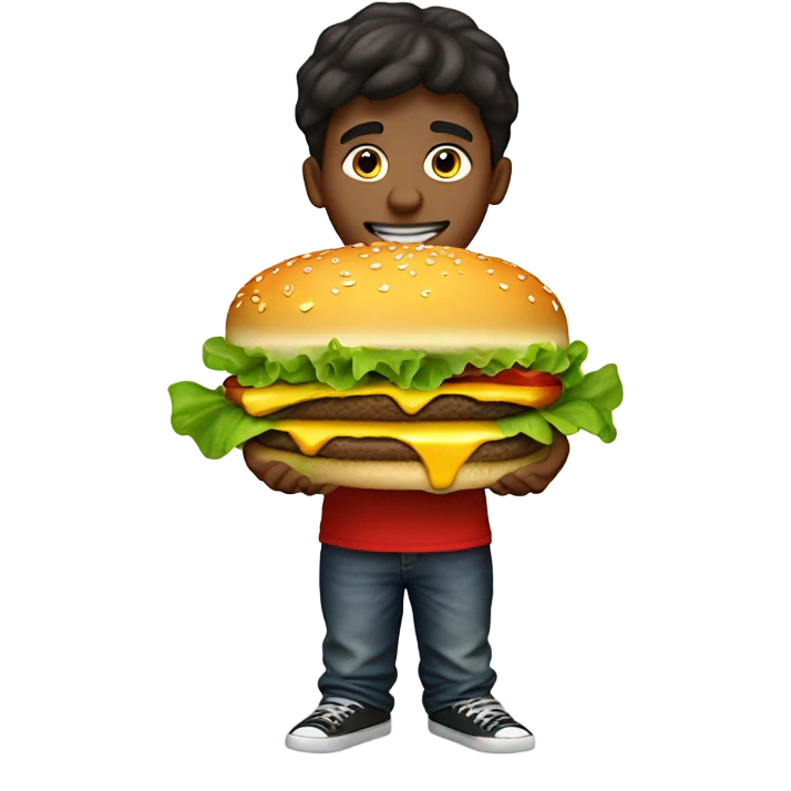 A boy with a cheeseburger as a head emoji