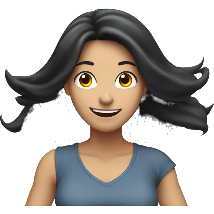 excited woman with long black hair with arms raised above head emoji