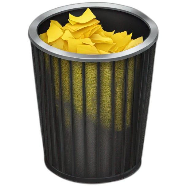 black mesh metal dustbin filled with yellow crumbled papers emoji