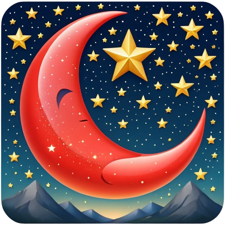 Beautiful sparkly glittery shiny pretty red crescent and stars scenery emoji