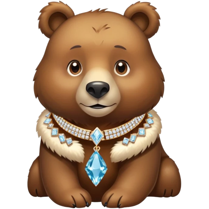 Brown bear on four legs with an elegant diamond collar that sparkles around its neck, gemstone collar, detailed jewelry emoji