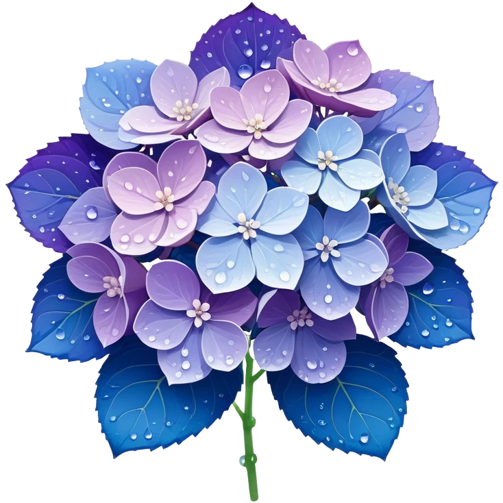 Japanese style hydrangea (ajisai) flower in ukiyo-e inspired design, delicate blue-purple gradient, elegant composition with raindrops, traditional Japanese aesthetic emoji