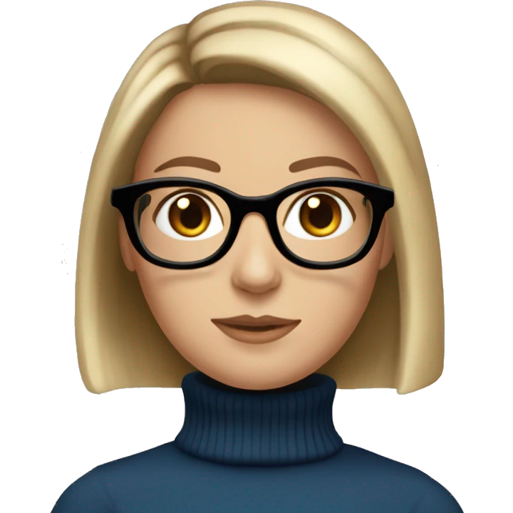 White girl blue eyes turtleneck brown bob round glasses emoji