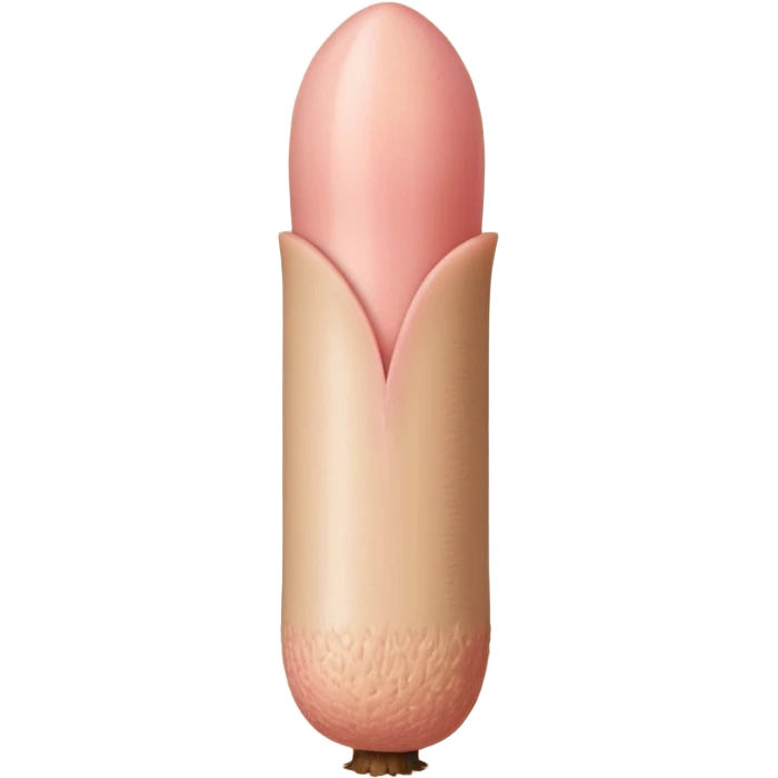 long cylindrical skin tone peachy beige-pink penis shaft, no face. at top of penis, add beige pink smooth acorn-shaped glans tip that is covering 1/10th of the top of penis, corona line and frenulum. at bottom of penis make it flat. add veiny detail on penis shaft, no stem, smooth edge of corona emoji