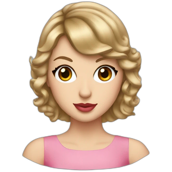 Taylor Swift with a pink dress and a heart around the right eye emoji