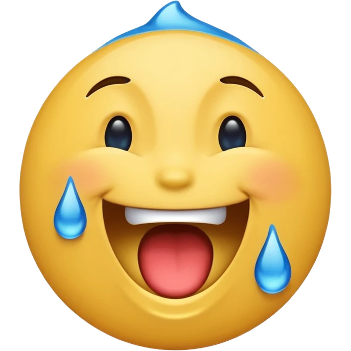 Emoji, yellow round laughing hysterically face, with blue tears of joy on it.  emoji