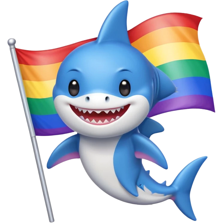 cute shark holding pride flag emoji