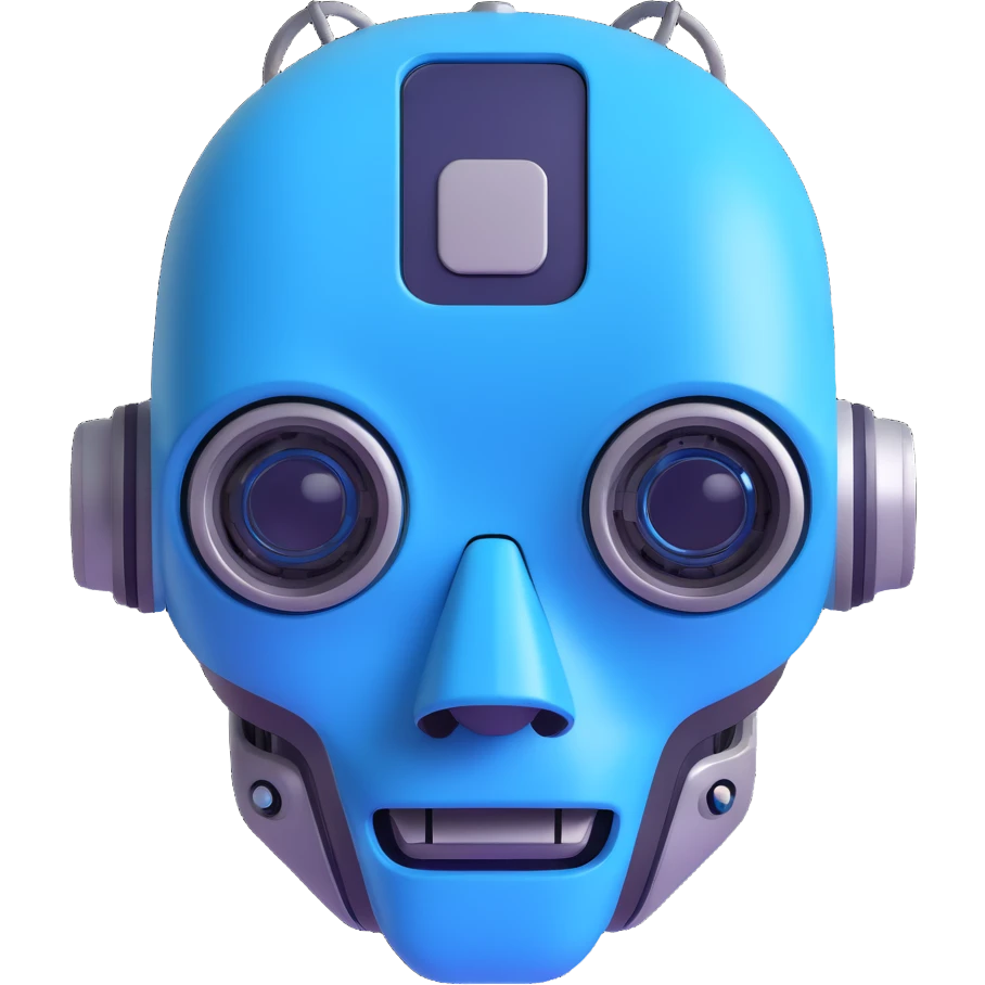 minimalistic robot head AI bot emoji, blue accents emoji