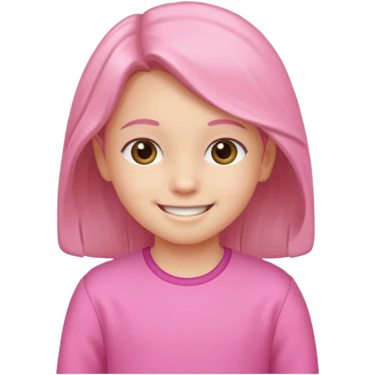 Criança sorrindo com roupas rosa  emoji