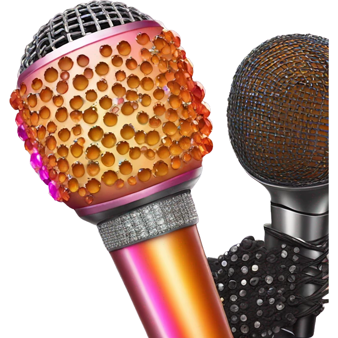 Orange and pink gradient handheld microphone with rhinestones  emoji