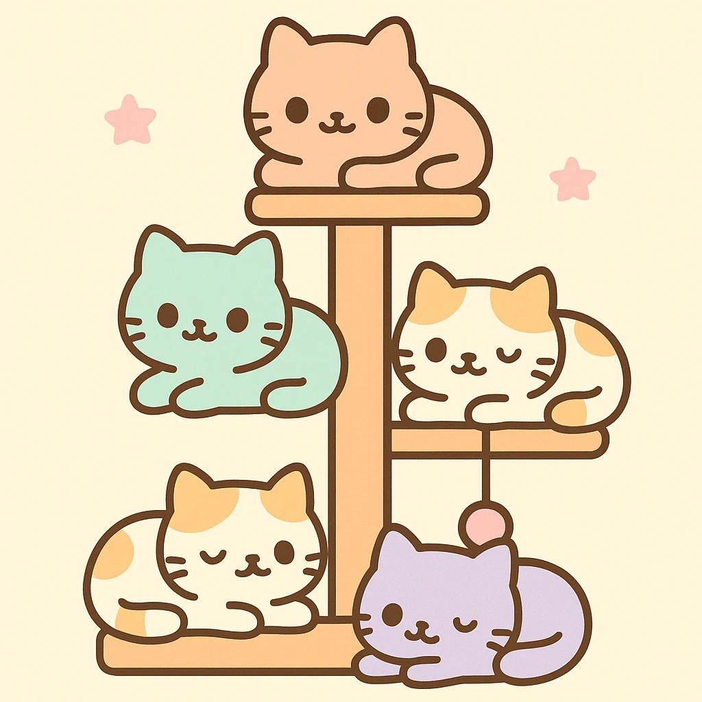 cats relaxing in a vertical playhouse emoji