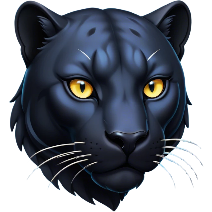 Cinematic Noble Panther Portrait Emoji, Poised and regal, with a sleek, muscular build draped in glossy, midnight-black fur and piercing, luminescent eyes, Simplified yet sharp and sophisticated features, highly detailed, glowing with a soft, mysterious glow, high shine, intelligent and enigmatic, stylized with an air of stealthy authority, focused and commanding, soft glowing outline, capturing the essence of a watchful and confident jungle guardian that appears ready to prowl out of the screen with effortless authority! emoji