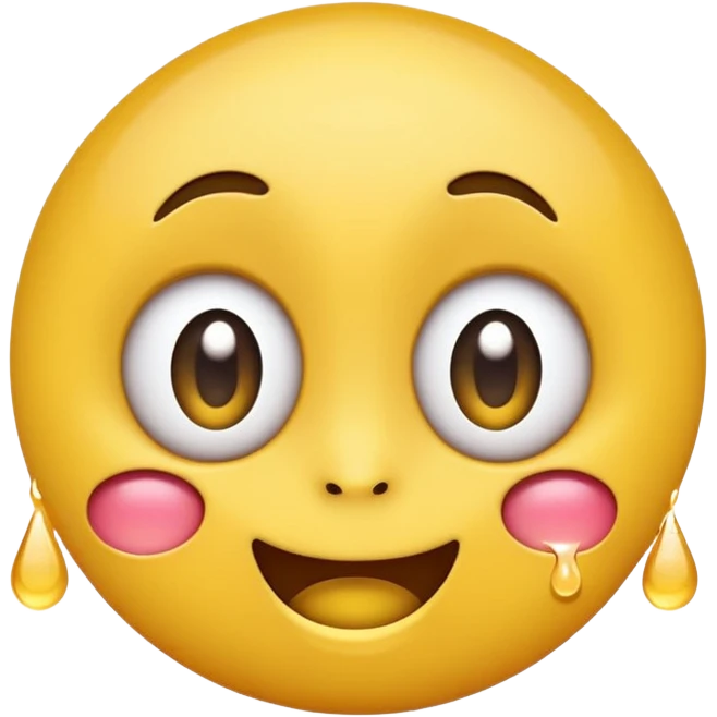 A round yellow emoji face with big eyes, a small smile, and a drop of drool coming from its mouth, in the style of modern phone emojis, clean vector design, flat shading, centered on a plain white background. emoji