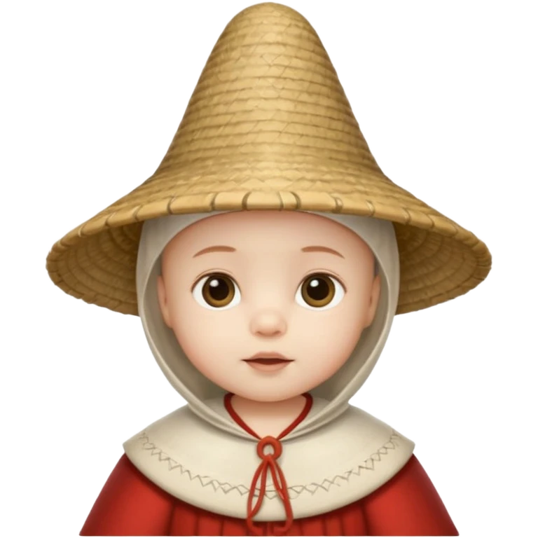 ancient latin baby conical hat, white, half body emoji