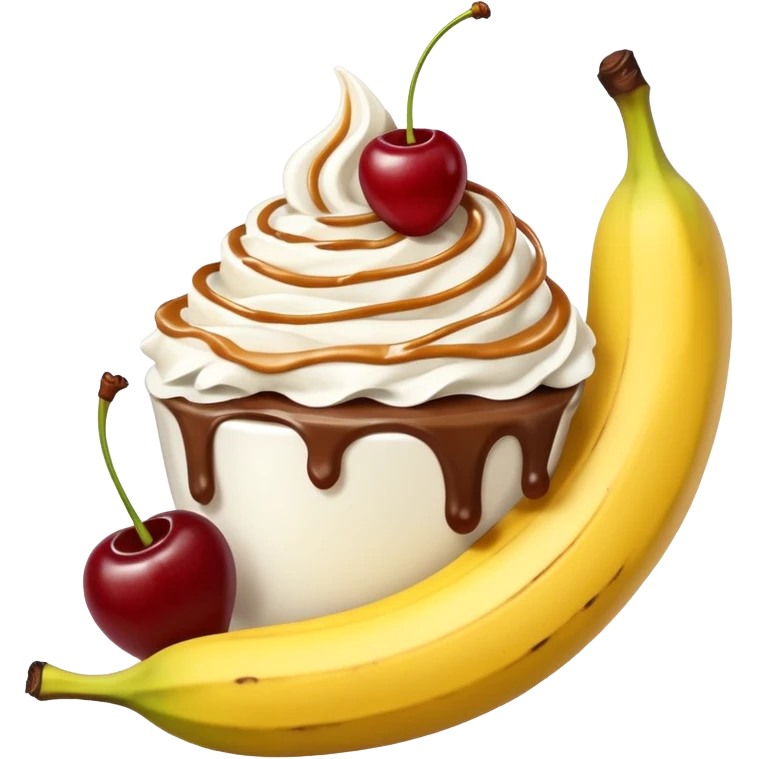 Coffee caramel, whip, whipped cream, a big banana sticking out of it with two cherries by the banana emoji