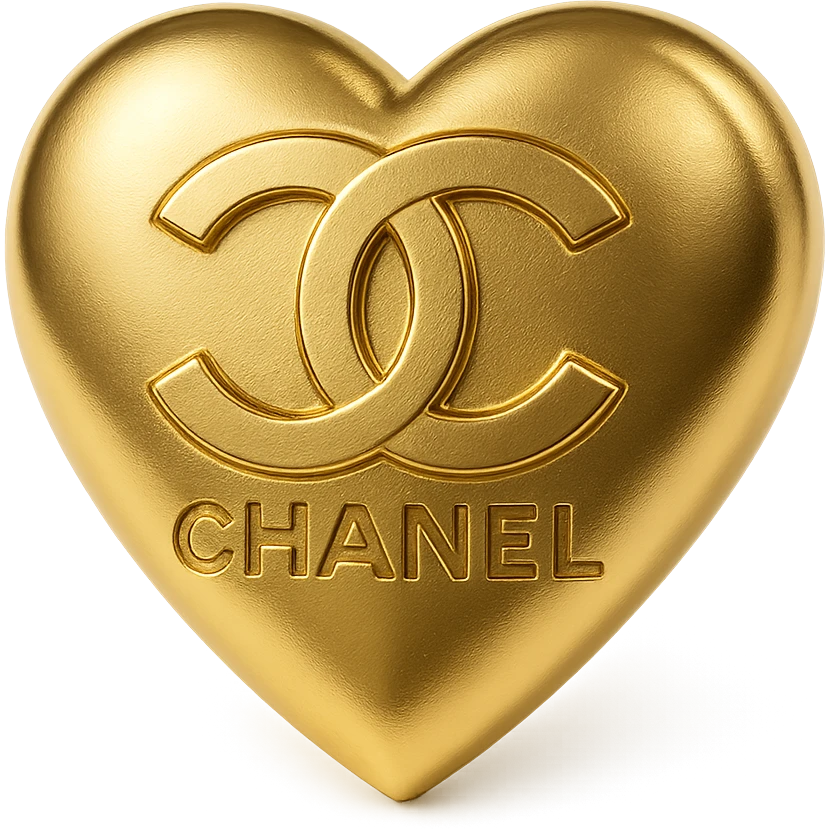Chanel heart metallic gold with interlocking C's luxury fashion vibe emoji