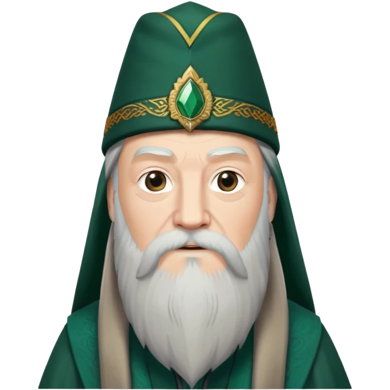 albus dumbledore long beard from harry potter with dark green turkish fez hat and decorative motifs, no gem emoji