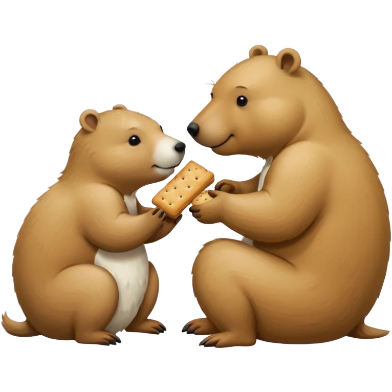 small capybara and a snow bear eating biscuits with each other emoji