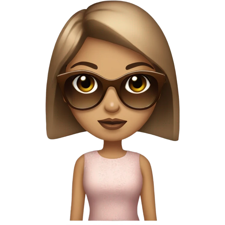 Girl with lightbrown straight hair,big eyelashes ,big doe eyes brown,Dressed fancy with sunglasses diva emoji