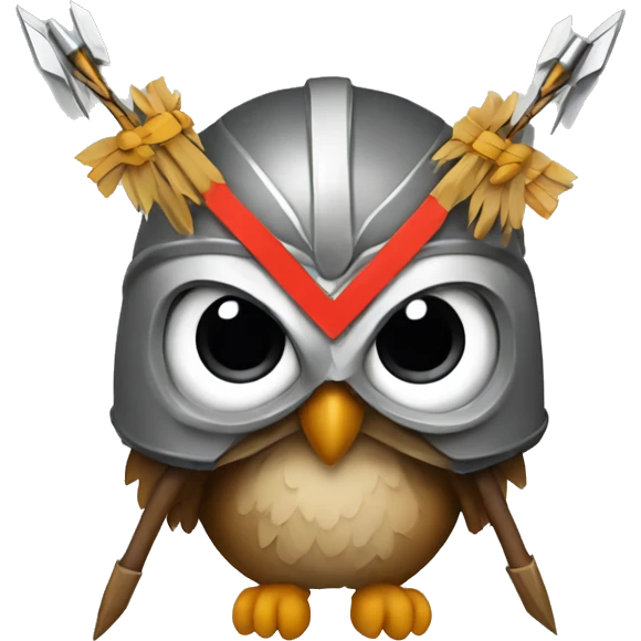 owl, wearing bow and arrows, helmet emoji