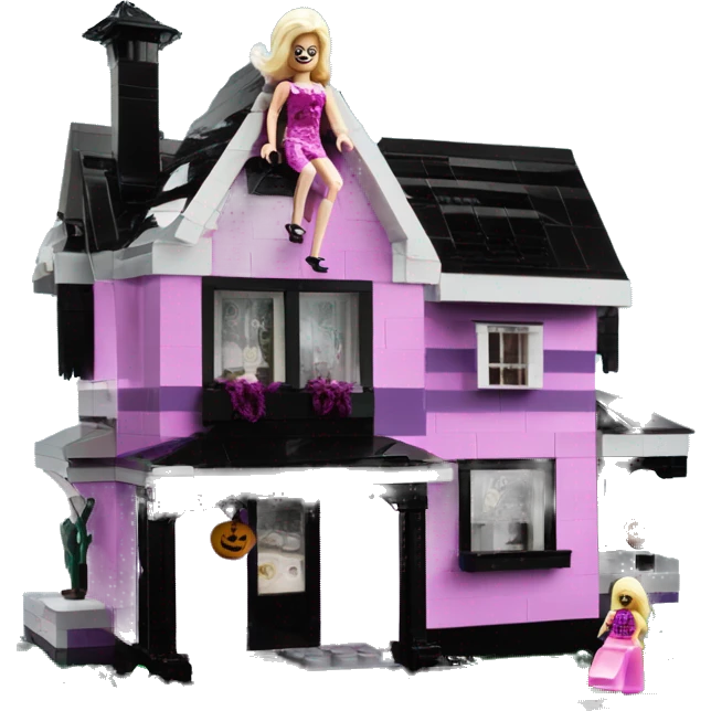 Lego barbie’s run-down frightening haunted dream house nightmare scenario moon emoji