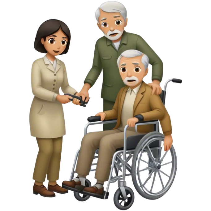 Woman with a knife in one hand, pushing with the other a wheelchair with an old man emoji