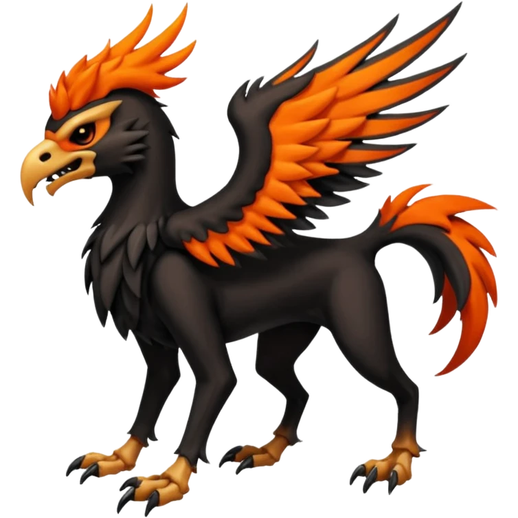 Volcanic Blazing Fiery Evil Skeletal Beaky Feathery Hot Cool Houndoom-Gryphon-Silvally-fusion (full body) emoji