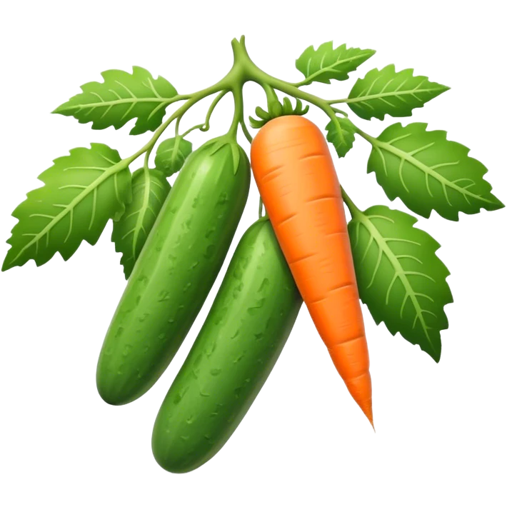 cucumber, eggplant, big carrot, on a branch emoji