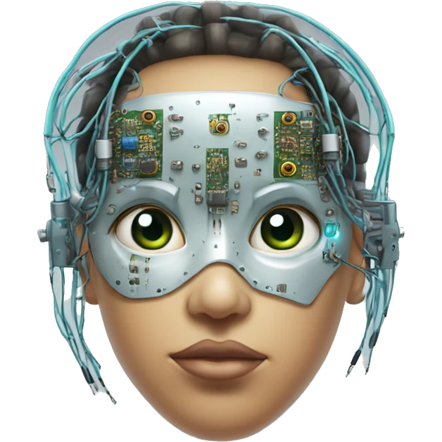 Cyborg head with eye implant and circuitry emoji