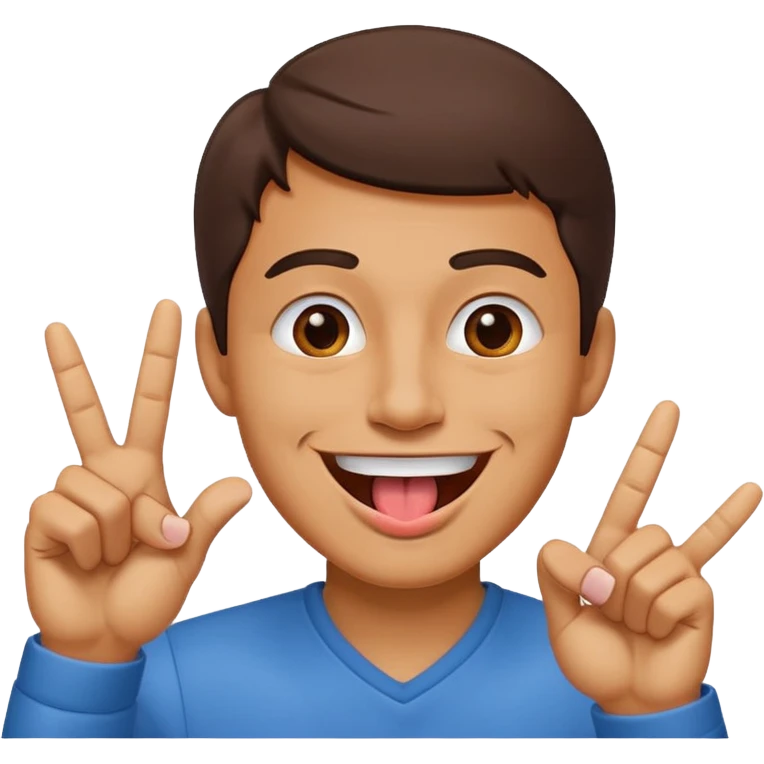 Man making v shape with fingers and tongue sticking out of mouth emoji