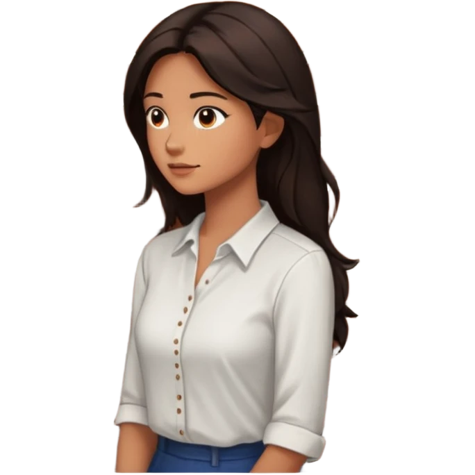 woman side profile standing next to a brick wall of which she is both just behind and just outside of, looking past the edge of the brick wall into the empty space emoji