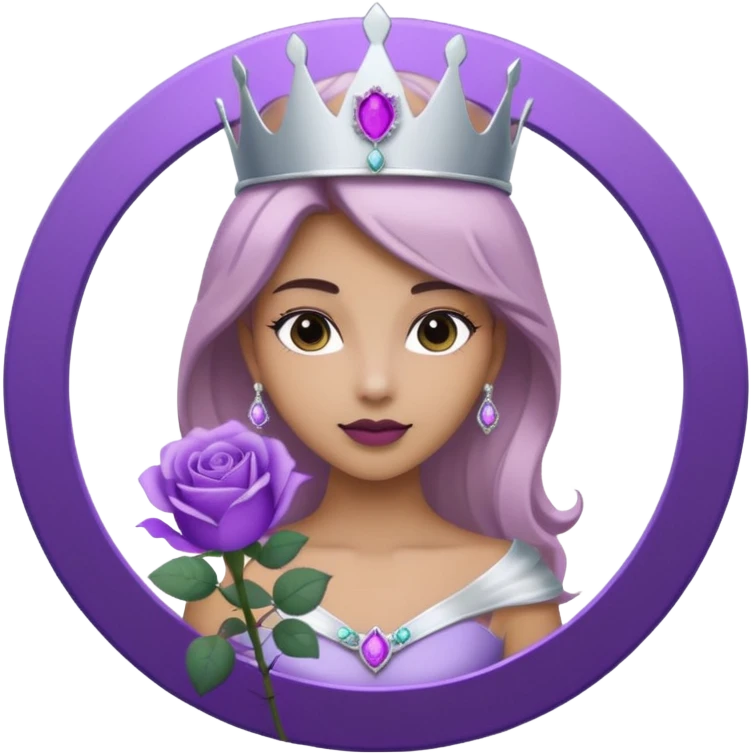 Purple shadow rose flower silver circle plaque with silver tiara emoji