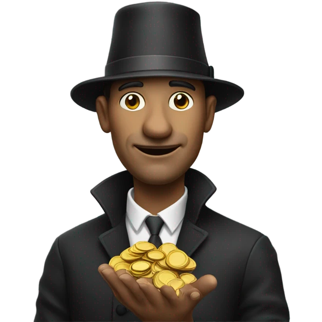 Man with big nose and little hat holding change emoji