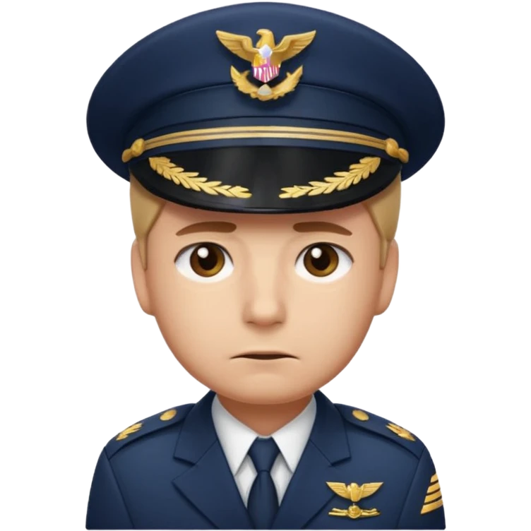 Slack-style emoji of a pilot wearing a navy captain hat feeling sad emoji