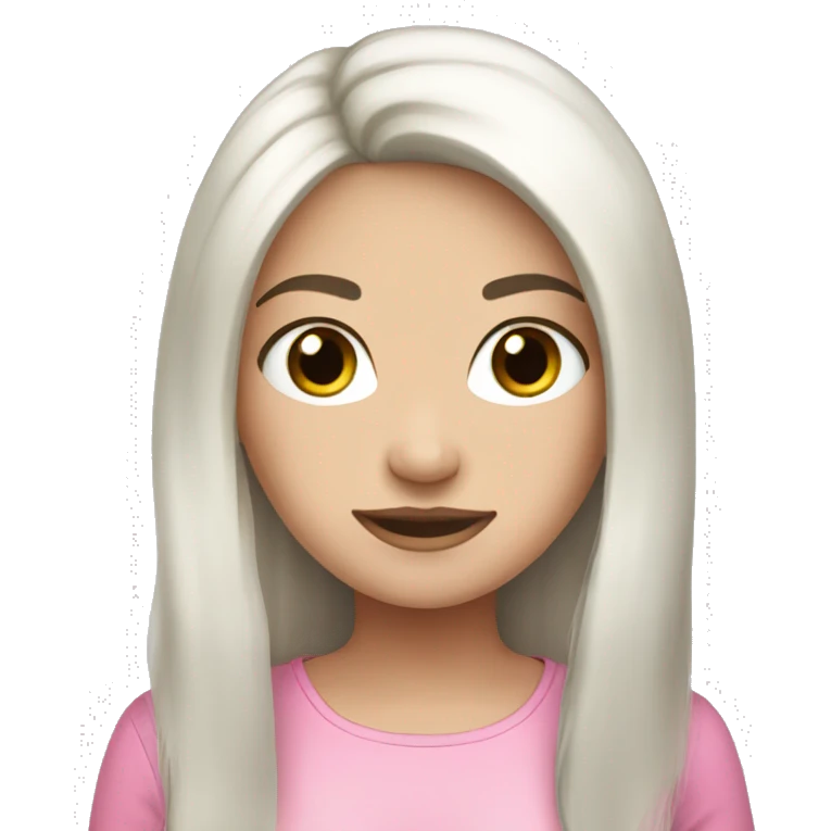 White pale female with black long hair wearing cute pink outfit emoji