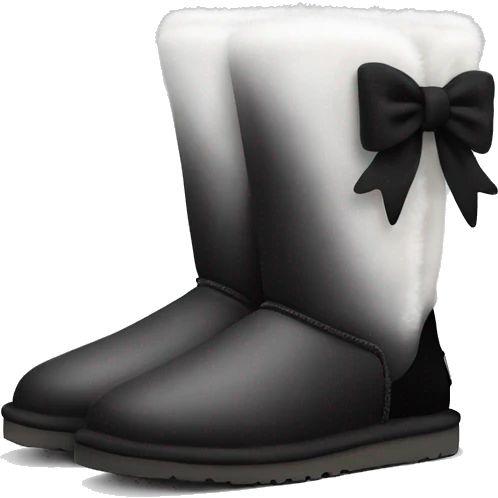Realistic pair of black and white ombre ugg fur boots with black bows. emoji