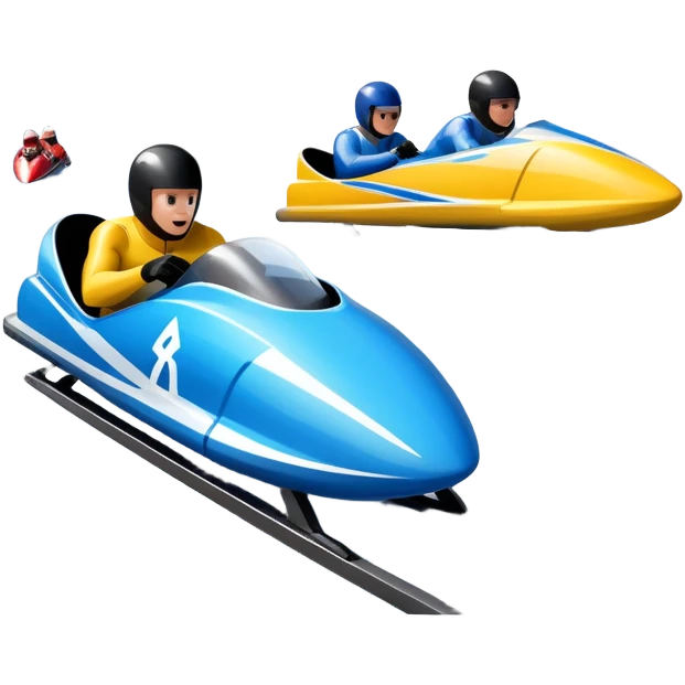 An icon featuring a sleek bobsled with athletes racing down an icy track at high speed, helmets on and bodies aligned for aerodynamics. The scene is set in a stunning snowy mountain valley with pine trees, spectators, and crisp blue sky. Transparent background captures the thrill of bobsleigh. emoji