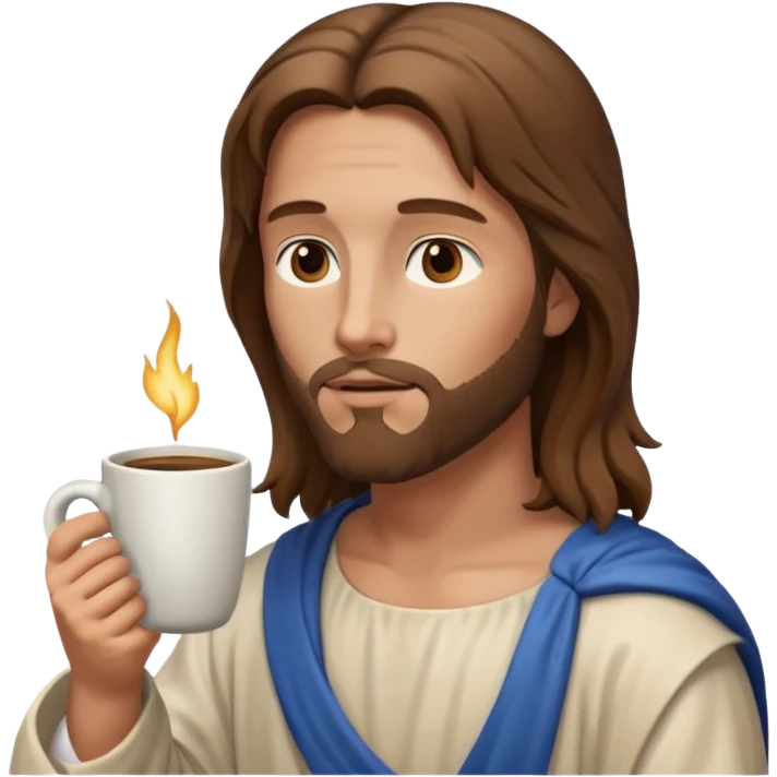 Side profile of Jesus holding a coffee mug emoji