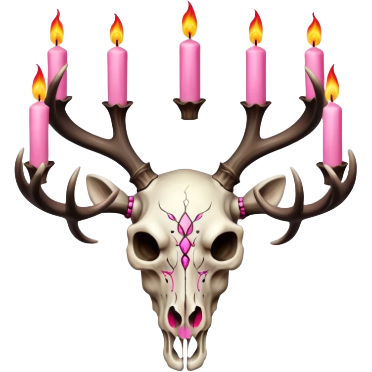 Deer skull with pink and black candles on antlers emoji