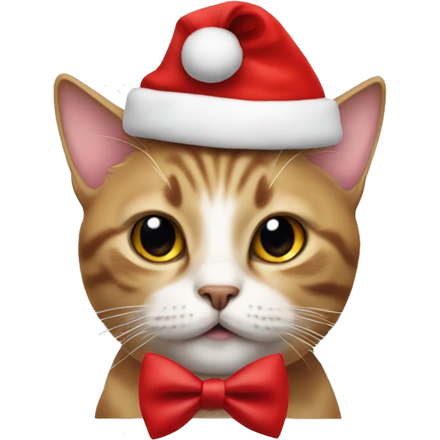 Cat wearing an red bow tie with a santa claus hat emoji