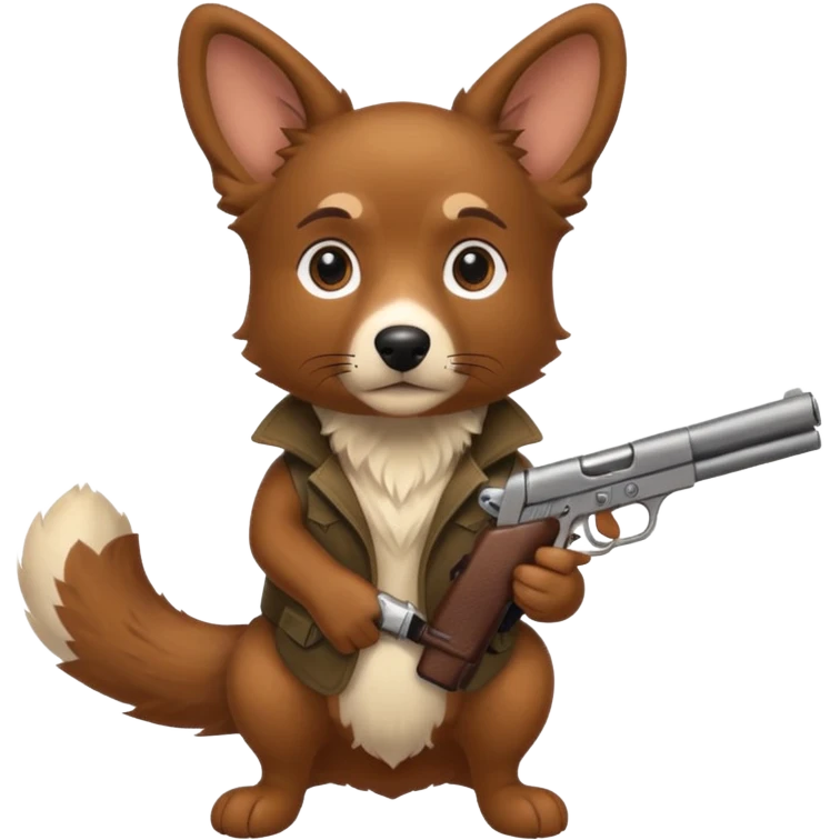 Brown Aussie dog with one gun emoji