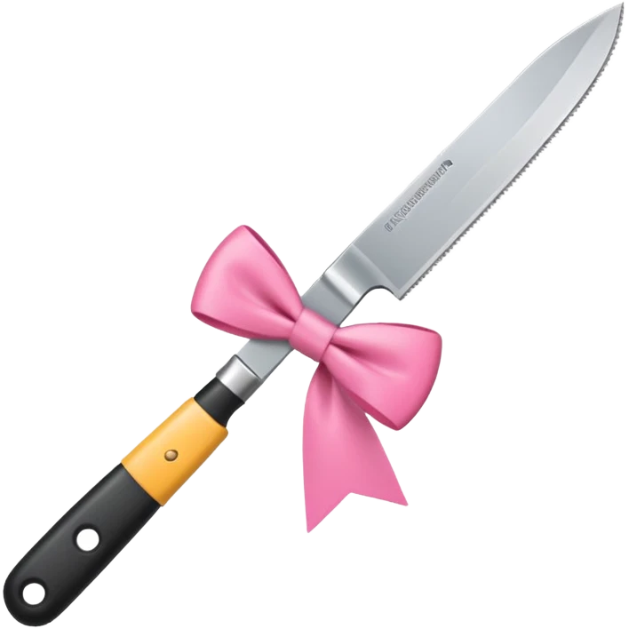 Kitchen knife with a pink bow tied around the handle, emoji style, simple, flat vector, white background, only one object emoji