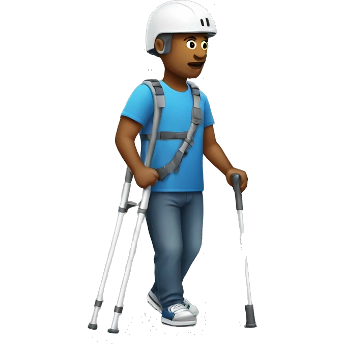 a man on crutches with a helmet emoji