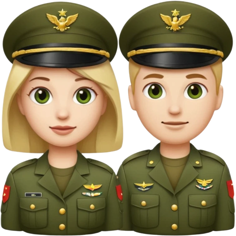 one emoji (female) wearing Army combat uniform and a second emoji (male) wearing the army green service uniform emoji