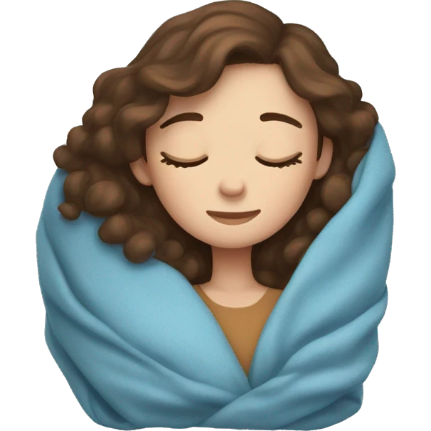 Girl with brown hair and freckles sleeping with a blue blanket emoji