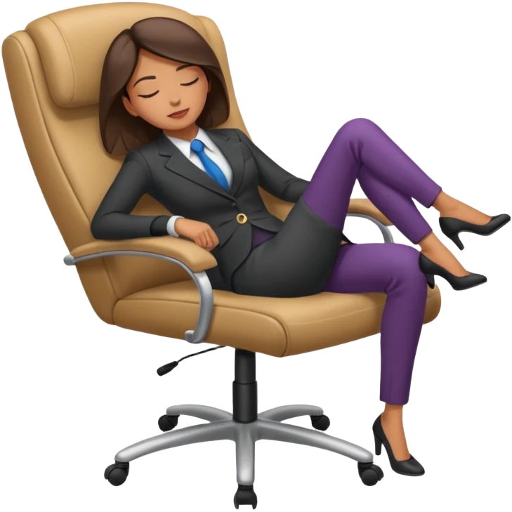 Boss sleeping in a chair with her legs up on the desk emoji