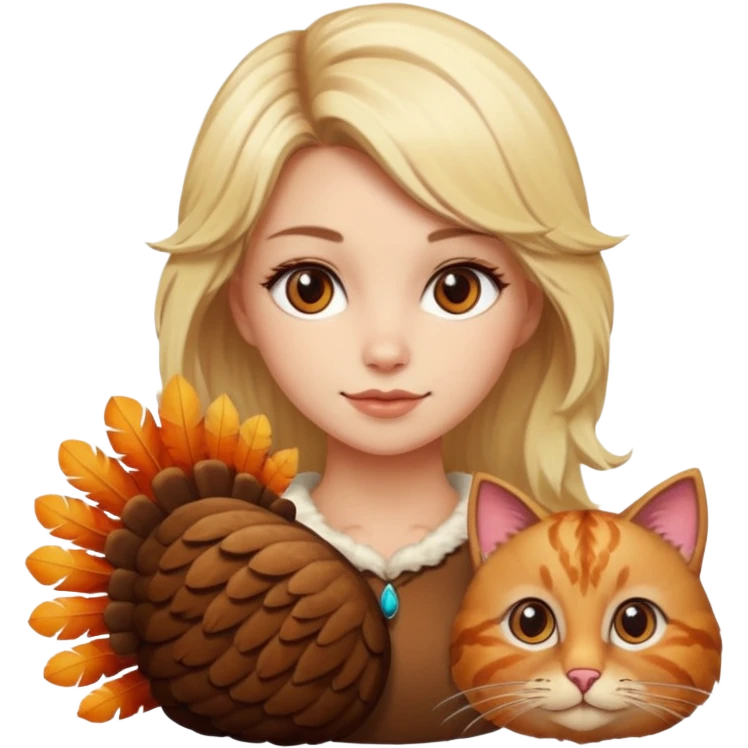 A blonde woman with a thanksgiving turkey cat emoji