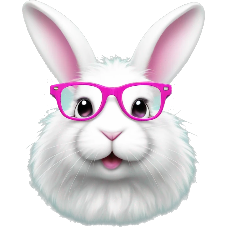 cute super fluffy white bunny with pink glasses emoji