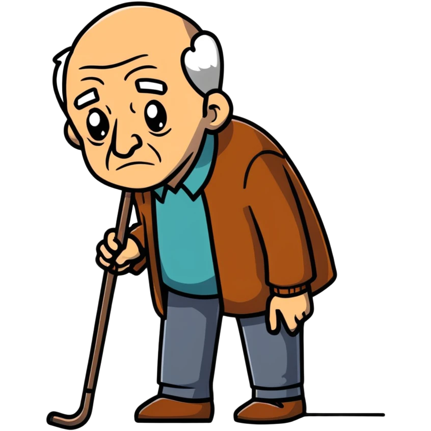 lonely elderly man with a cane looking downcast emoji