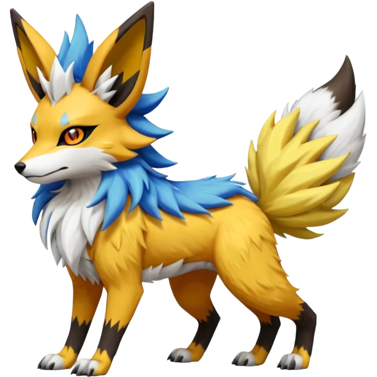 Feral Quadrupedal Digitigrade Jolteon-Lycanroc-Furret-Renamon-Zeraora-Vernid-Sergal-fusion-hybrid-creature, full body  emoji